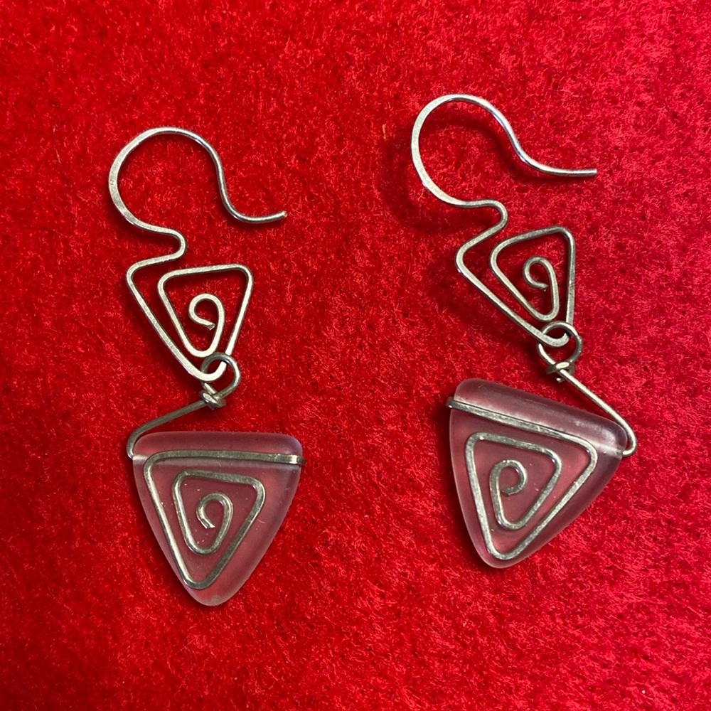 Sea Glass Silver Wire Wrapped Drop Earrings